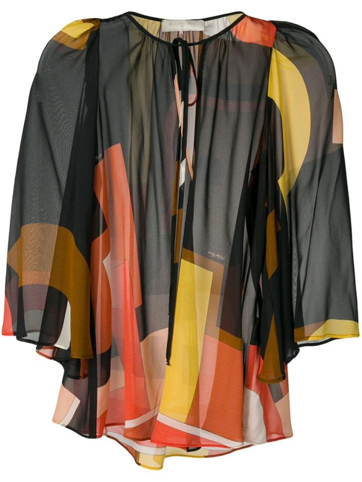 L'autre Chose Tied Neck Geometric Blouse - Black