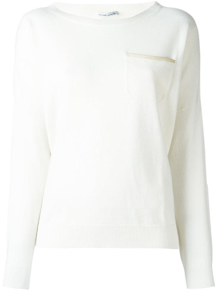 Agnona Cashmere Chest Pocket Pullover, Women's, Size: Large, White, Cashmere