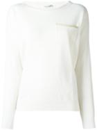 Agnona Cashmere Chest Pocket Pullover, Women's, Size: Large, White, Cashmere
