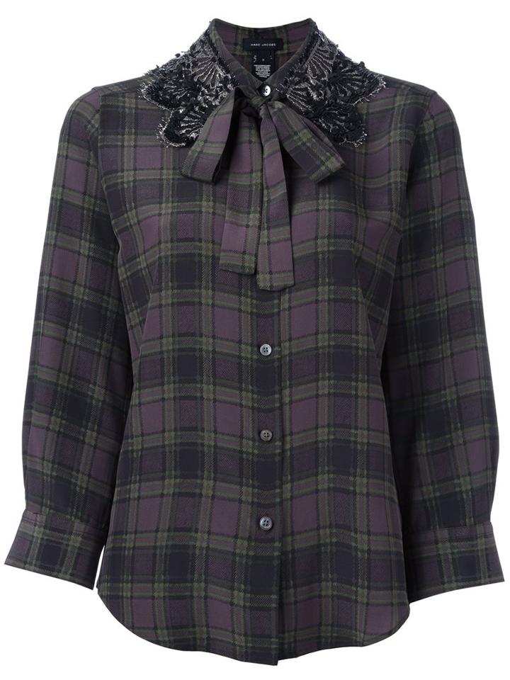 Marc Jacobs Embellished Collar Check Shirt, Women's, Size: 4, Green, Silk