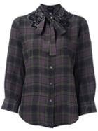 Marc Jacobs Embellished Collar Check Shirt, Women's, Size: 4, Green, Silk