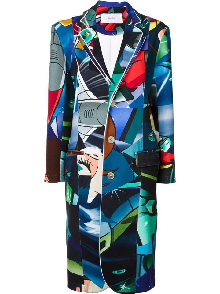 Julien David Multi-print Buttoned Coat - Blue