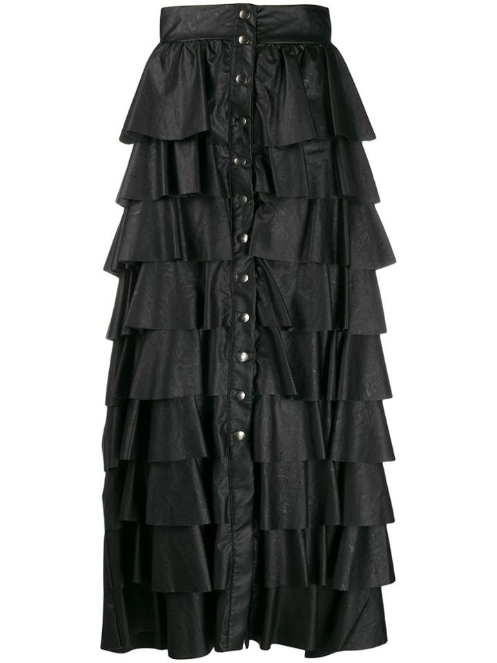 So Allure Faux-leather Tiered Long Skirt - Black