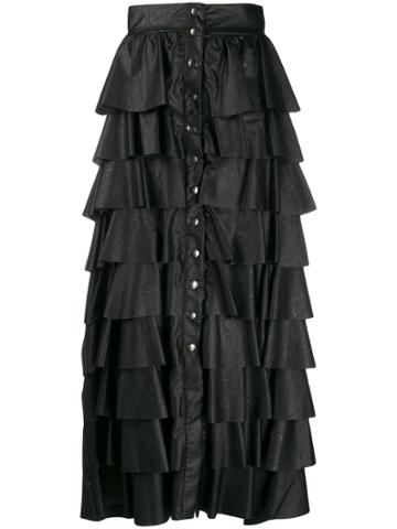 So Allure Faux-leather Tiered Long Skirt - Black