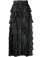 So Allure Faux-leather Tiered Long Skirt - Black