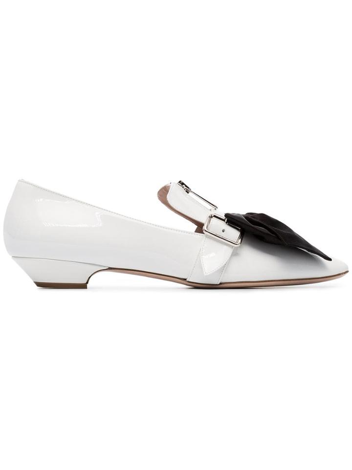 Miu Miu White Bow Embellished Leather Pumps