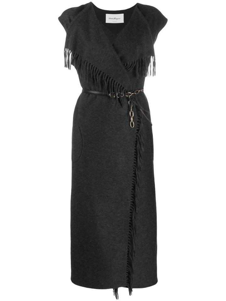 Salvatore Ferragamo Fringe Detail Knitted Dress - Black