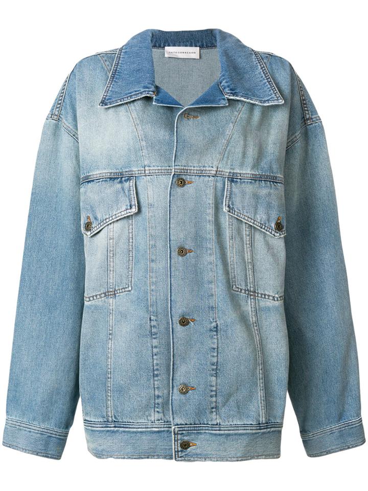 Faith Connexion Oversized Faded Denim Jacket - Blue