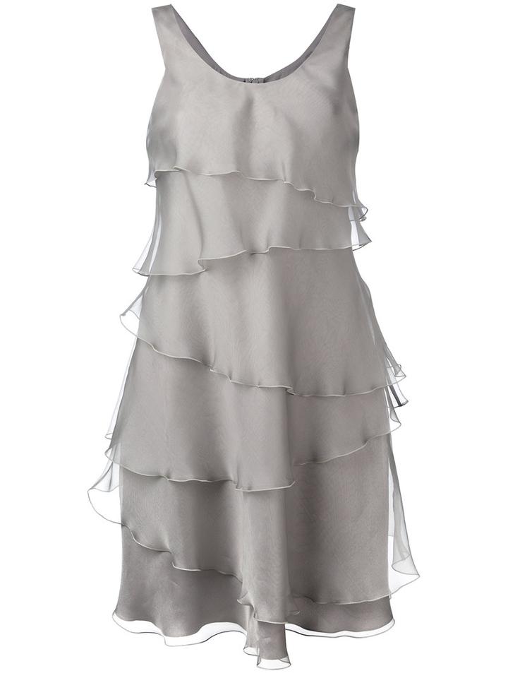Armani Collezioni - Frill Detail Dress - Women - Silk/polyester - 40, Grey, Silk/polyester