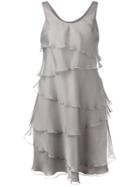 Armani Collezioni - Frill Detail Dress - Women - Silk/polyester - 40, Grey, Silk/polyester