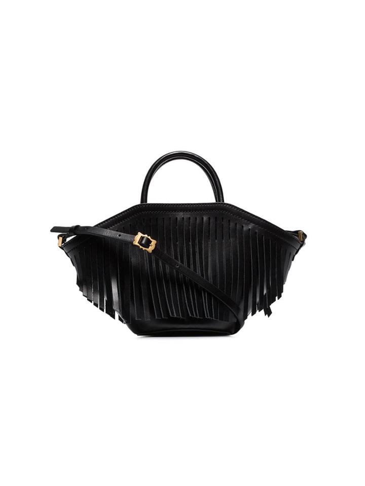 Trademark Black Small Leather Fringed Tote Bag