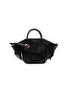 Trademark Black Small Leather Fringed Tote Bag