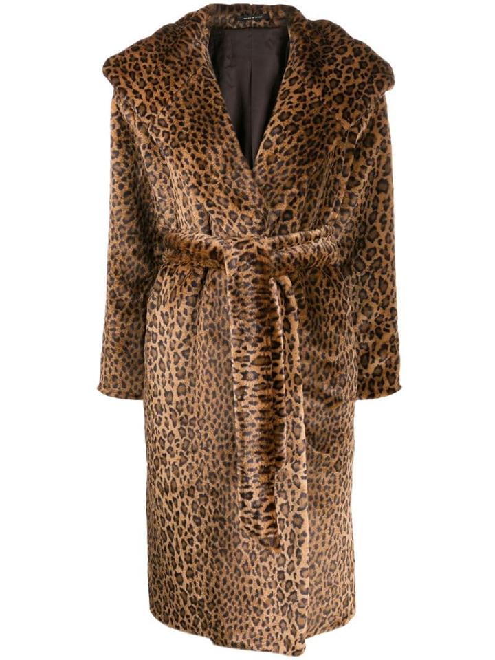 Tagliatore Leopard Print Wrap Coat - Brown