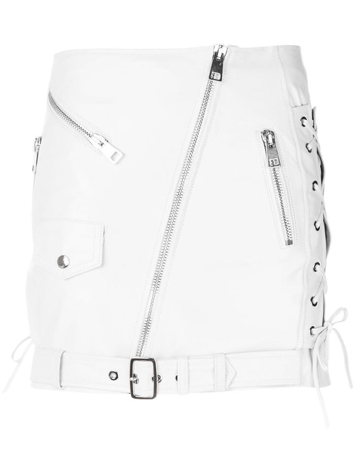 Manokhi - Off-center Zip Fastening Skirt - Women - Lamb Skin/polyester/viscose - 36, White, Lamb Skin/polyester/viscose
