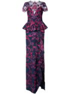 Marchesa Notte Floral Embroidered Maxi Dress - Blue