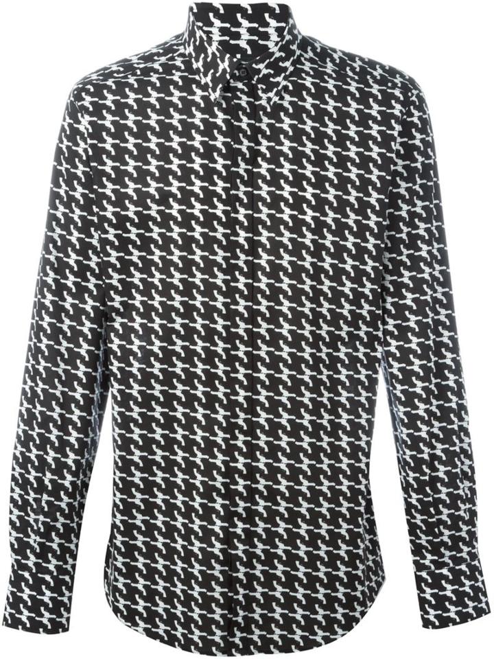 Dolce & Gabbana Gun Print Shirt, Men's, Size: 40, Black, Cotton/spandex/elastane