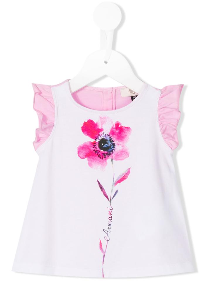 Armani Junior Flower Print Top, Toddler Girl's, Size: 12 Mth, White