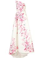 Monique Lhuillier Floral Print Ball Gown, Size: 14, White, Silk