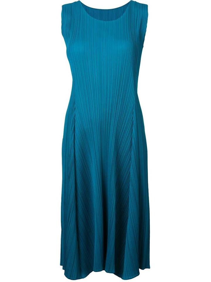 Pleats Please By Issey Miyake Pleated Sleeveless Dress, Women's, Size: 2, Blue, Polyester