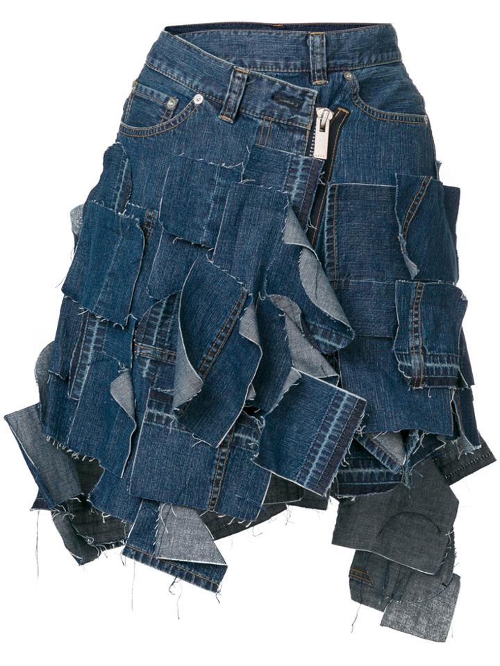 Sacai Patchwork Denim Mini Skirt - Blue