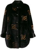 Fendi Ff Motif Furry Coat - Black
