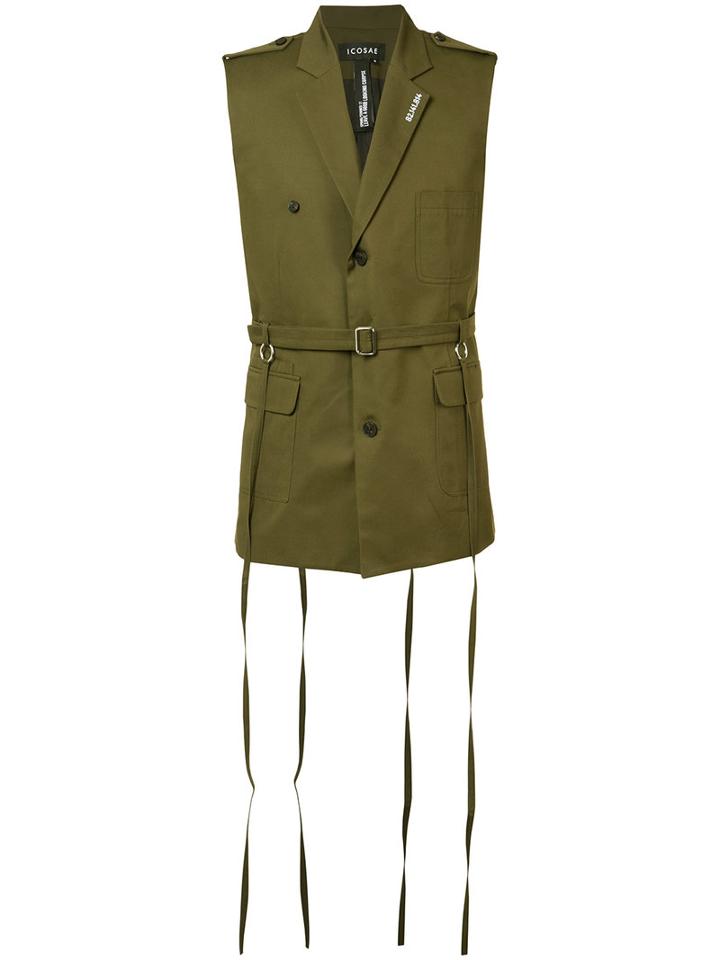 Icosae Sleeveless Military Jacket, Men's, Size: Small, Green, Cupro/cotton