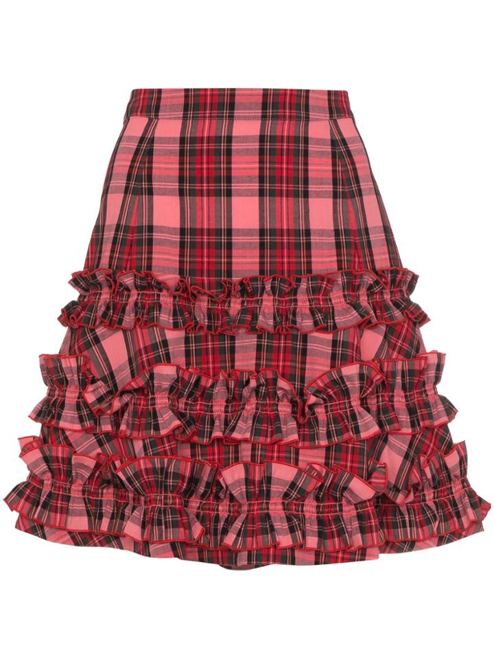 Molly Goddard Tartan Ruffle A-line Skirt - Pink & Purple
