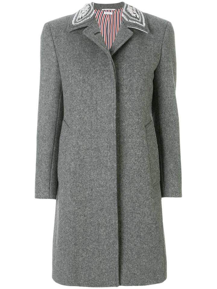 Thom Browne Pearl Collar Melton Bal Collar Overcoat - Grey