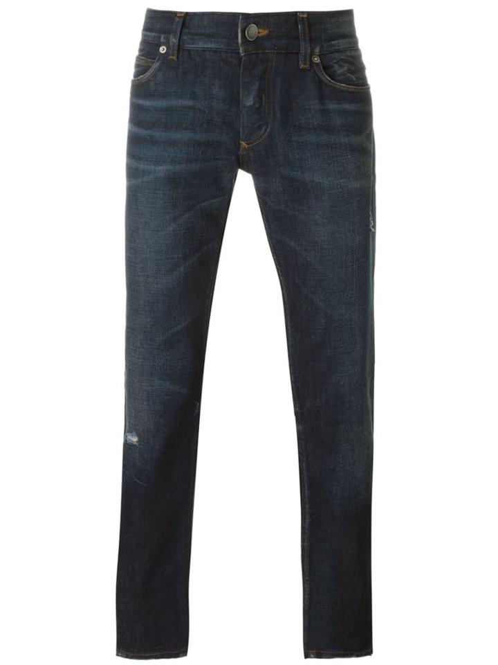 Dolce & Gabbana Distressed Slim Fit Jeans, Men's, Size: 54, Blue, Cotton/calf Leather