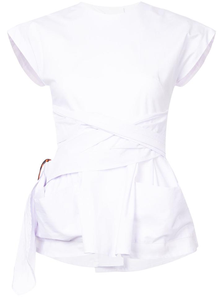 Isa Arfen Pinstripe Tie Waist Blouse - Pink & Purple