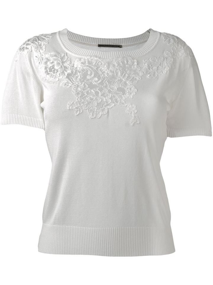 Ermanno Scervino Lace Detail Cropped T-shirt, Women's, Size: 44, White, Polyamide/polyester/viscose