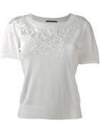 Ermanno Scervino Lace Detail Cropped T-shirt, Women's, Size: 44, White, Polyamide/polyester/viscose