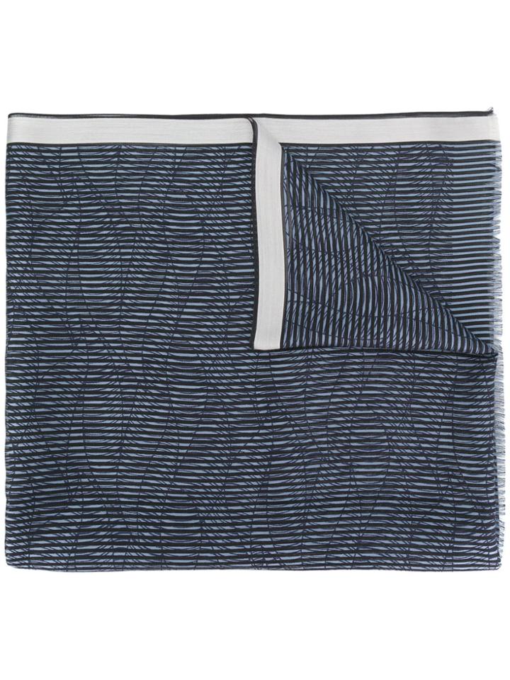 Giorgio Armani Striped Embroidered Scarf - Blue