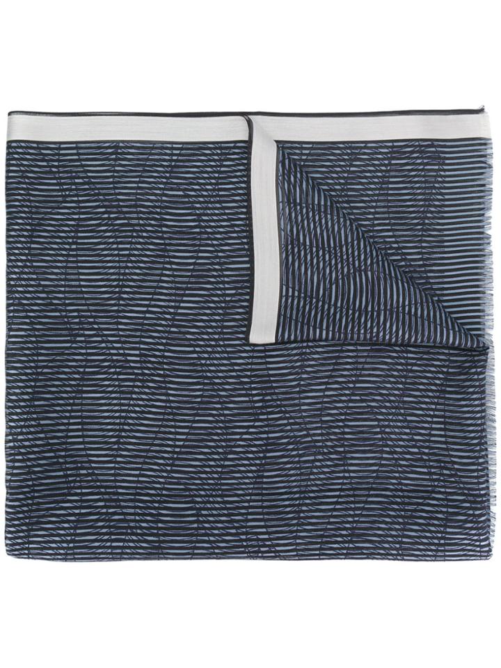 Giorgio Armani Striped Embroidered Scarf - Blue