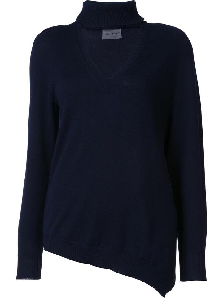 Les Animaux V-neck Knit Blouse, Women's, Size: Large, Blue, Merino