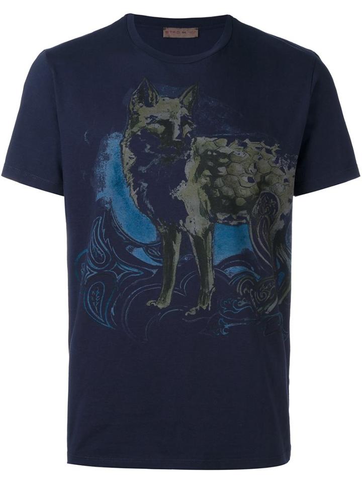 Etro Animal Print T-shirt, Men's, Size: Small, Blue, Cotton