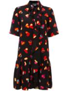 Boutique Moschino Heart Print Shirt Dress, Women's, Size: 42, Black, Silk/polyester