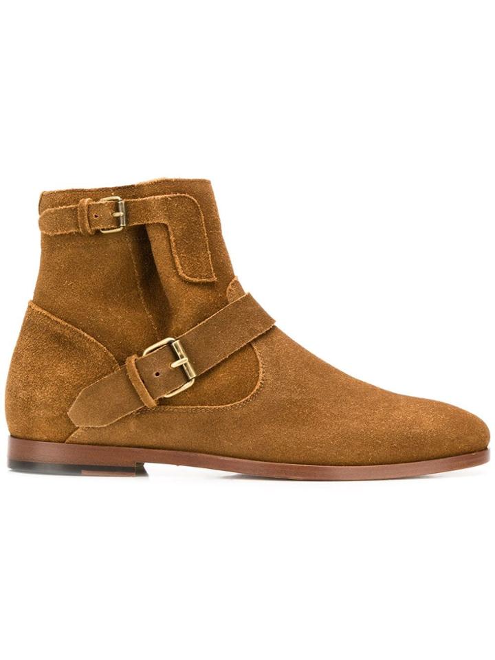 Saint Laurent Front Buckle Booties - Brown