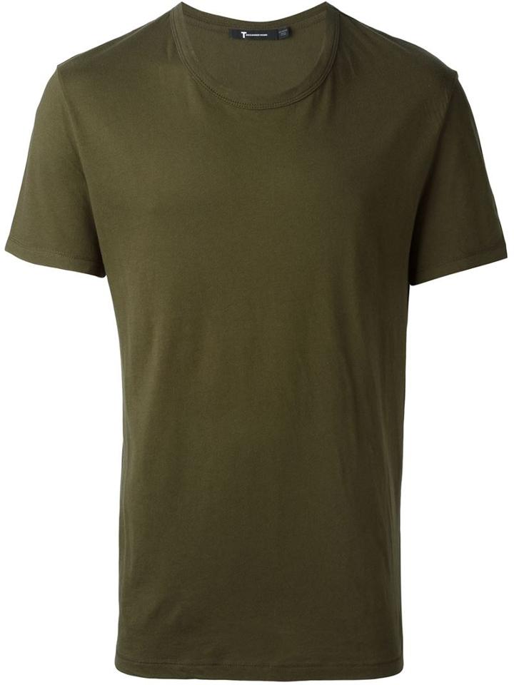 T By Alexander Wang Round Neck T-shirt, Men's, Size: L, Green, Cotton