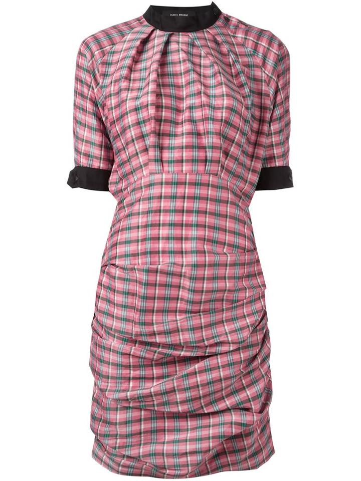 Isabel Marant - Ruched Stripe Detail Dress - Women - Silk/cotton/ramie - 44, Pink/purple, Silk/cotton/ramie