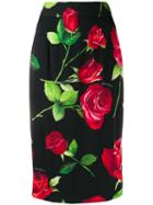 Dolce & Gabbana Roses Print Pencil Skirt - Black