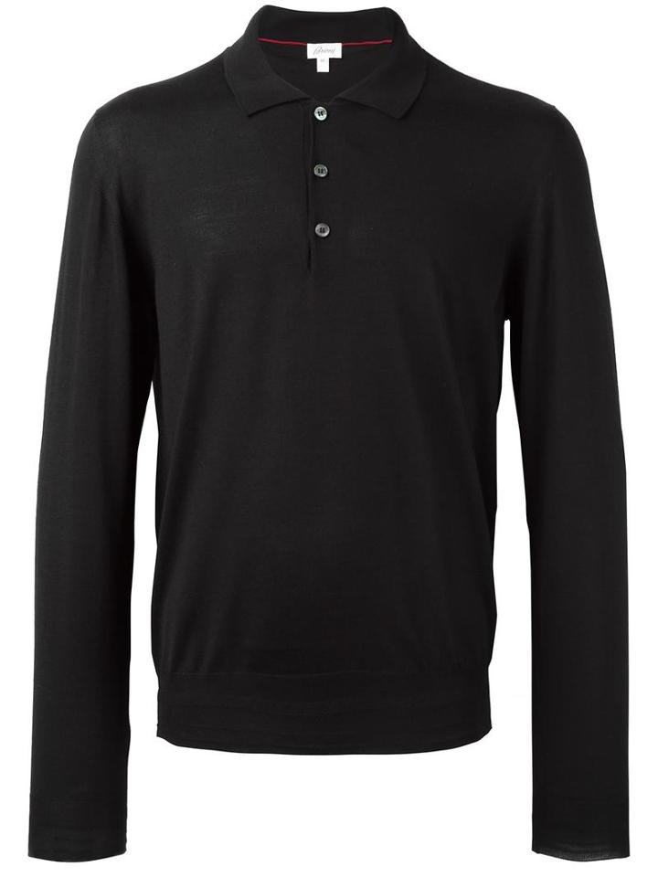 Brioni Long Sleeve Polo Shirt, Men's, Size: 56, Black, Silk/cashmere/wool