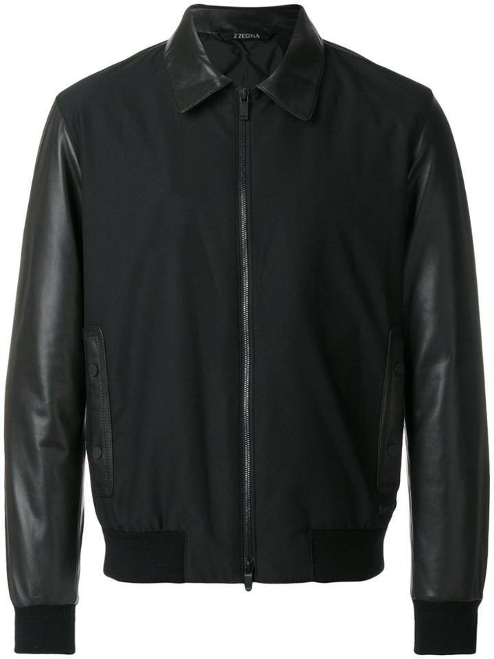 Z Zegna Panelled Leather Jacket - Black