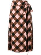 Marni Checked Wrap Skirt, Women's, Size: 36, Brown, Viscose/spandex/elastane