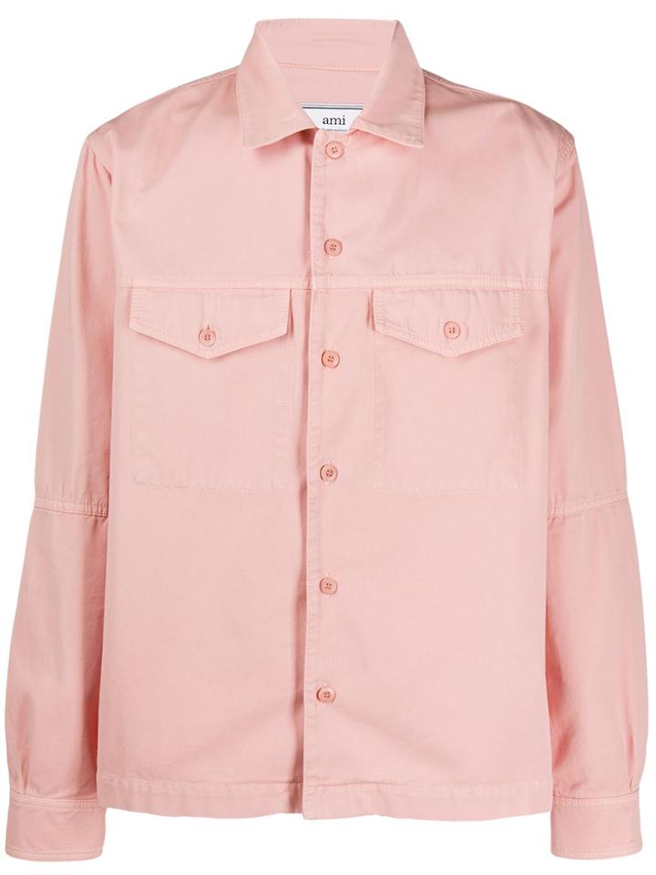 Ami Paris Camp Collar Bi Material Shirt - Pink