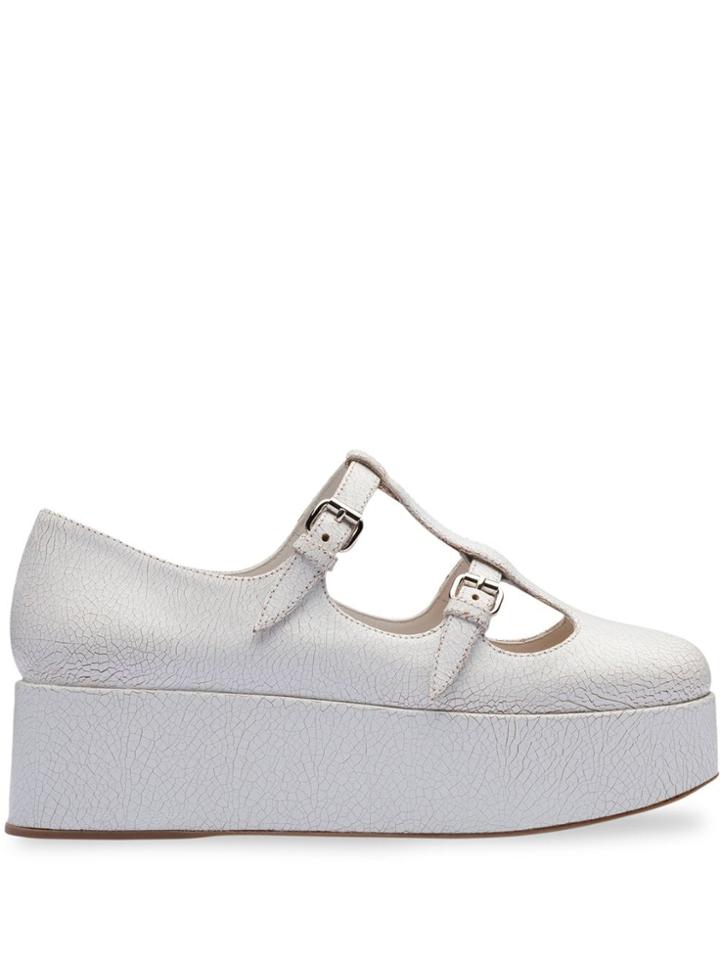 Miu Miu Craquelé Platform Ballerinas - White