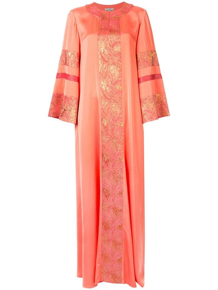 Layeur Jacquard Embelished Flared Dress - Orange
