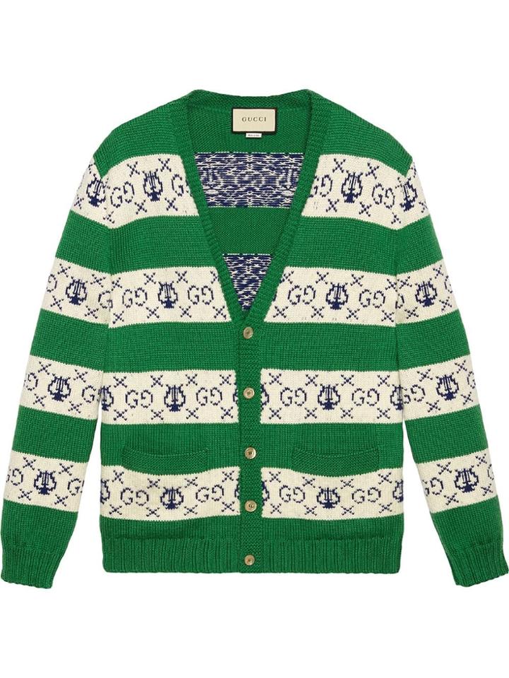 Gucci Gg Lyre Striped Jacquard Cardigan - Green