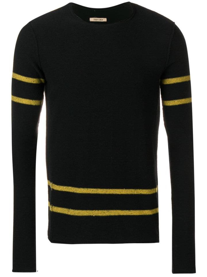Ziggy Chen Distressed Stripe Detail Sweater - Black
