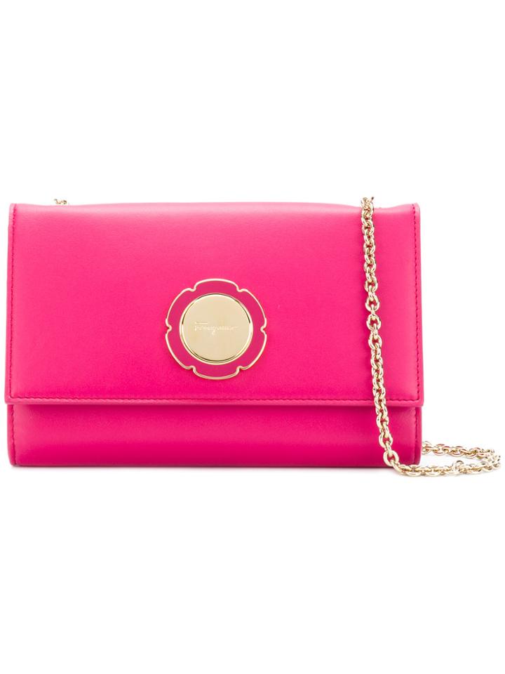 Salvatore Ferragamo Enamelled Flower Shoulder Bag - Pink & Purple